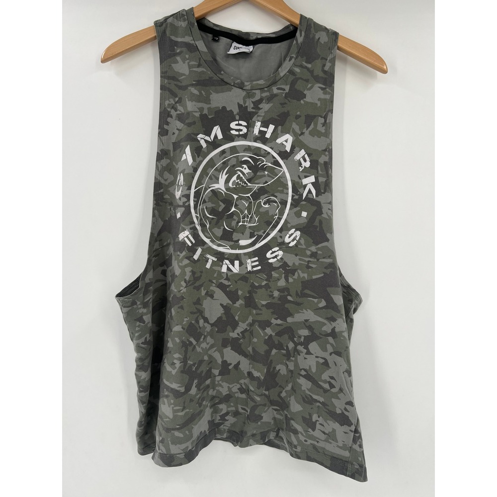 Gymshark Fitness Men Green Camo Drop Armhole Muscle Tank Top Large A5A8G